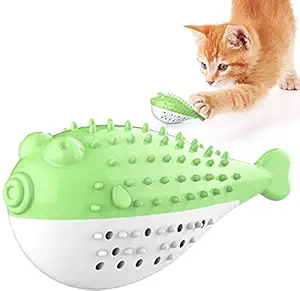 Royale Dog Playing Feeding Toy with Bell for Kitten Kitty Cats Teeth Cleaning,Puffer Fish Shape pet Toy,Cat Toothbrush Catnip Toy,Cat Interactive Toys 1 Piece (Color May Vary)