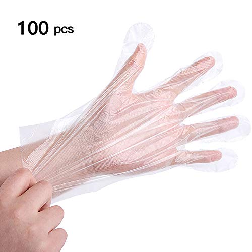 100 pcs Claro Desechables Impermeable de Plástico Guantes Guantes de Polietileno de Calidad Alimentaria, para Hotel Restaurante Home Barbacoa Cocinar al Aire Libre Hair-Dye