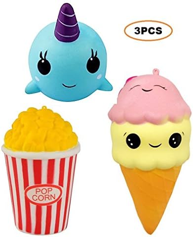 Decyam Squishies Pack Jumbo Slow Rising Scented Toys 3 Pack, Stress Relief Squishy Toys Popcorn Ice Cream Whale for Kids Adults