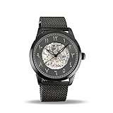Davis - Herren Damen Skeleton Uhr Östlichen arabischen Zahlen Mechanisch Skelett mit sichtbarem Uhrwerk Mesh armband (Schwarz)