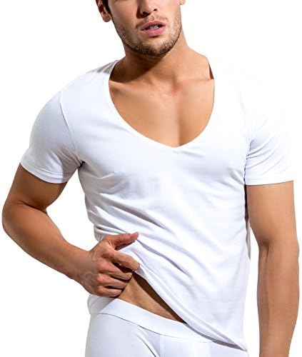 Fleyn Underwear Bamboo Deep V-Neck Men's T-Shirt Slim Fit -  White - Small