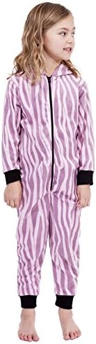 Kids Childrens Soft Cuddly Micro Fleece Hooded Onesie with Elasticated Cuffs and Ankles Purple and Pink Tiger Stripe Age 7-8