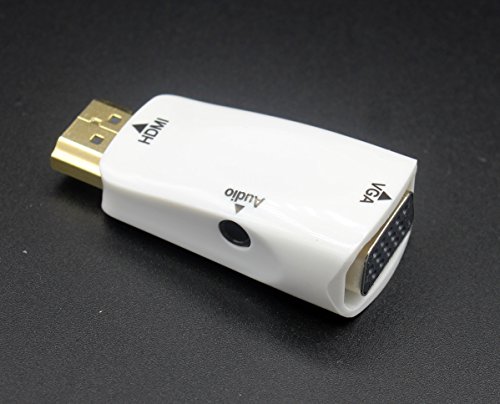 LoongGate Gold-Plated HDMI Male to VGA Female Converter Adapter 1080p for PC, Laptop, DVD, Projector,HDTV,Digital Camera - Supports 3.5mm Audio Output - White