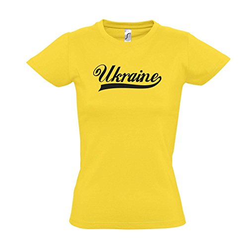 Damen T-Shirt – Ukraine Oldschool LÄNDERSHIRT EM / WM FAN Trikot S-XXL , Gold – schwarz , XL