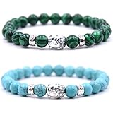 Bracelet Perle Bouddhiste - Deux Bracelets en Perles Naturelle avec amulette tête de Bouddha et Pierre de Protection Chakras - Bracelet Couples Perles d'Énergie