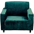 DH-Link Plush Sofa Cover for 3 Cushion Couch, Velvet Couch Cover Stretch Recliner Chair Cover Furniture Sofa Loveseat Cover Protector (Dark Green) (1 seat 70×120cm)