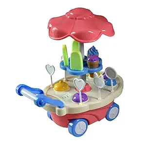 Popsugar Musical Ice Cream Cart with Rotation and Accessories and Toys for Kids, Pink