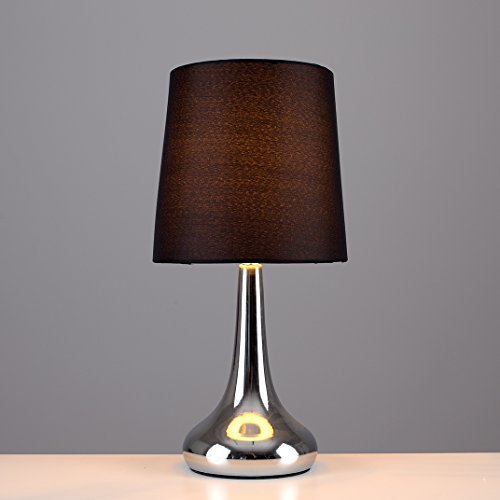 Set von 2 – Schöne und Touch-Me Tischlampe mit einem verchromten Finish und einem tollen, schwarzen Lampenschirm aus Stoff – im Tropfenform - 3