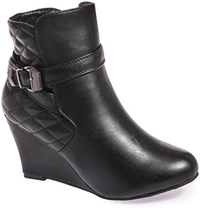 La Modeuse – Faux Leather Wedge Ankle Boots Black Size: 6.5