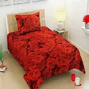 Cotton Villas 3D Printed Microfiber for Single bedsheet for Single Bed Red Rose with 1 Pillow Cover Microfiber and Cotton Mix Color White (88 X 60 inch )