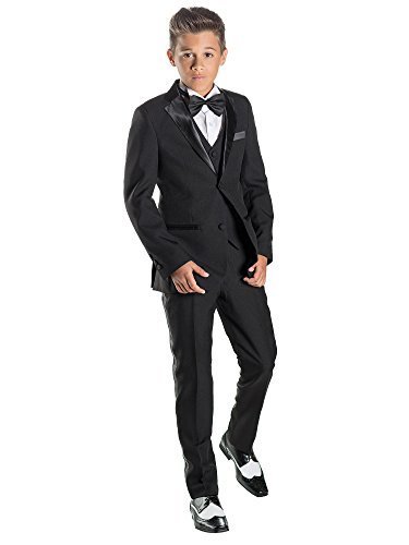 Paisley of London, Smoking Ragazzo, Costume Nero per Ragazzi, Costume Slim, Costume di Ballo, 12 - 18 Mesi - 13 Anni Nero 12 Anni