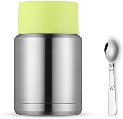 BOBOROOM/HomyWord Thermos Food Jar 17 Ounce (500ml) 18/8 Stainless Steel Double Wall Vacuum Insulated Wide-Mouth Lunch Container,with Folding Spoon (Green)