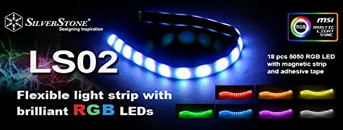 SilverStone SST-LS02 – LED Strip Lichtstreifen für Modding von PC Gehäusen, RGB 5050 Multi-Color, 30 cm, 18 LEDs (2 Stck.) - 10