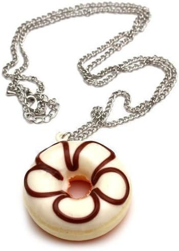 Donut with Frosting Glaze Necklace - Approximately 70 cm Long Chain - Sugar White Chocolate Doughnut Necklace