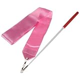 Material: cinta: seda 4 M Gimnasio Danza cinta arte - Ballet de gimnasia rítmica streamer Twirling Rod caliente rosa