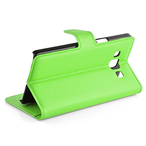 Cadorabo – Book Style Hülle für Samsung Galaxy A3 (5) (A300 – Modell 2015) – Case Cover Schutzhülle Etui Tasche mit Standfunktion und Kartenfach in MINZ-GRÜN - 3