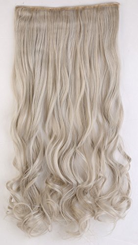 S-noilite® 60 cm Clip-in Haarteil 3/4 Perücke Clip in Extensions Haarverlängerung Gelockt Wellig Ein Tresse Haar(Graublond mix Silbergrau) - 3