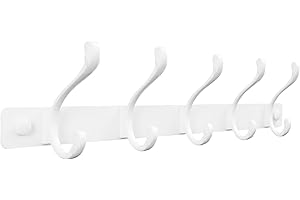 Sevenpers Percheros Pared Perchero de Pared con 5 Ganchos Dobles Blanco Alta Capacidad de Carga, Duradero y Ahorra Espacio para Entrada Dormitorio Cocina Baño