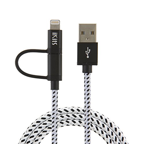 iKits Lightning und Micro USB 2-in-1 Kabel 0.5m Nylon USB Ladekabel, Lightning auf USB & Micro USB Kabel, Daten Synchronisieren für iPhone 7 7Plus, 6s 6s Plus, 6, 6Plus, 5s und Android Smartphones - 5