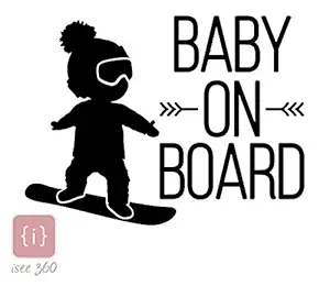 ISEE 360 Car Stickers Baby On Board Car Decal,Boy On Snowboard Vinyl Car Stickers Cool Car Window Colour Black(14cmx12cm)