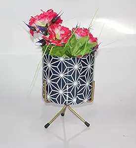Elegant Crafts India Modern Design Table or Outdoor Planter with Rust Free Metal Stand Plant Container Set Pack of 1 Width X Height 05X7.5 Inches (Colour Blue)