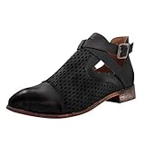 Obermaterial; PU z-/uiefr Frauen Niet aushöhlen Schnalle Knöchel Roman Short Chunky Heel Stiefel Schuhe Casual Komfort Fischmaul Sandalen Zuhause Baden Täglicher Gebrauch Einfarbig PU Bequem Groß (Schwarz, 41)