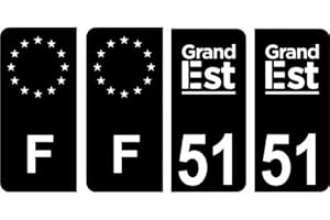 51 Marne logo 2 noir autocollant plaque immatriculation auto ville sticker Lot de 4 Stickers - Angles : arrondis