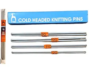 PONY Single Point Round Knob Aluminium Cold Headed Knitting Pins/Knitting Needles (Grey, Size No. 9 to 12, Length 25cm) Along with Neck Needles Set of 4 (Size No. 10)