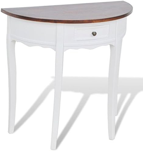 DU White Half-round Console Table with Drawer Brown Top|Free Shipping UK|
