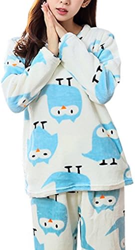 TRENDY XU Ladies Full Length Winter Pyjamas Set Cartoon Printed Sleepwear (XXL, Penguin)