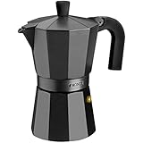 Monix Vitro Noir – Cafetera Italiana de aluminio, capacidad 12 tazas, apta para todo tipo de cocinas salvo inducción
