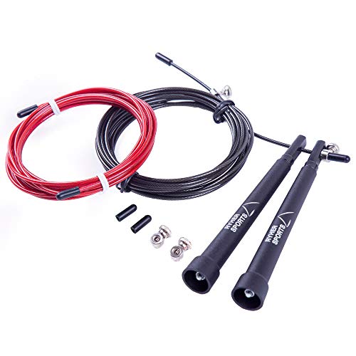 Ryher Corda per Saltare Velocita - Jump Rope Veloce- Professionale Crossfit, Double Under, Boxe, Allenamento Fitness (Nero)