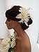 Feather and Flower Hair comb slide Fascinator with Glittery Spotty net Bridal Wedding Races Prom (Cream)