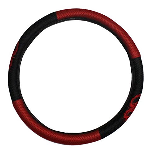 Preisvergleich Produktbild Lenkradbezug Lenkradhülle mit Drachenstickerei schwarz / rot
