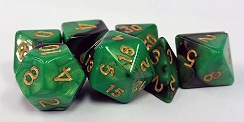 Polyhedral 7-Die Critical Role Dice Set - Dragon's Eye - Earth Green &amp; Black with Gold