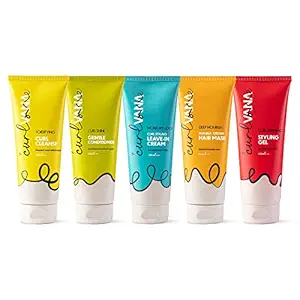 Curlvana The Ultimate Curly Hair Kit with Shampoo, Conditioner, Hair Mask, Styling Gel, Leave in Cream 200ml each. For Men and women with Curly, Wavy,Coily Hair. CG-Friendly. No Silicone/Sulphate/Paraben. Go Zero-Frizz All-Weather