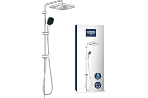 Grohe Vitalio 250 system prysznicowy z przełącznikiem, oszczędność wody 8 l na min (do istniejących armatur, 2 rodzaje strumienia, drążek prysznicowy 74 cm), prostokątny, chrom, 26698001