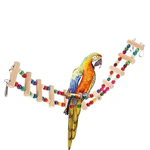 Bird Toys/Birds Natural Wooden Ladder with Colorful Beads/for All Medium Birds and Exotic Birds/Suitable for Big Size Bird Cages/Product Size Width 13 cm X 94 cm Length TAIYO PLUSS DISCOVERY