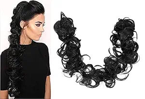 D-DIVINE Synthetic Frill Hair Extensions Messy Bun FRIL Juda Ponytail Extension for Women and Girls (Frill Black)