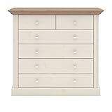 pflegeleichte Oberfläche Steens Kommode Monaco Landhaus, 95 x 104 x 47 cm (H/B/T), Kiefer massiv weiß lasiert, Absetzung steingrau