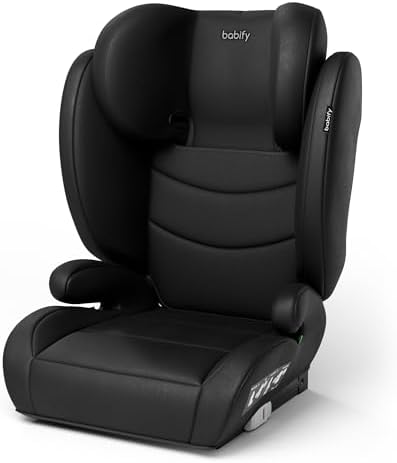 Babify FlexiFit Basic - Seggiolino per Auto Isofix, Gruppo 2/3 (15-36 kg, 100-150 cm), Poggiatesta Regolabile in 13 Posizioni, Design Pieghevole, Rivestimento Lavabile, Sicurezza ECE R129, Nero