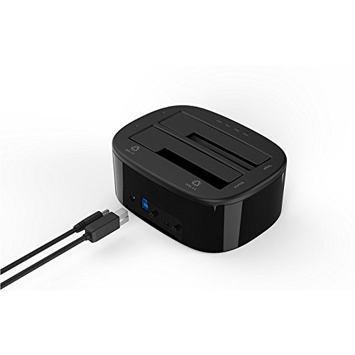 Salcar USB 3.0 Offline Klon Docking Station mit 2 Einschüben, optimiert für HDD/SSD Festplatte, 2,5″ und 3,5″, 2,5 und 3,5 Zoll (SATA I / II / III), inklusive USB 3.0 Kabel und 12V 4A Netzteil, unterstützt 2x 8TB - 4