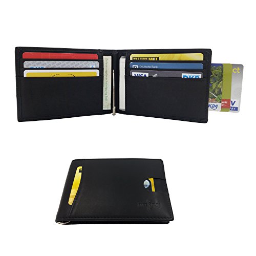 Preisvergleich Produktbild FreeHaveFun RFID Schutz Echtleder Damen Herren Geldklammer Kreditkartenetui / NFC Slim Wallet Geldbörse / dünne Brieftasche / Portemonnaie / Blocker Geldbeutel / Kartenetui