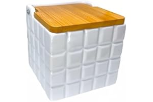 Saleros de Cocina - Salero - Salero y Azucarero Cocina - Salero y Pimentero de Ceramica con Tapa de Madera de Bambu - Saleros de Cocina Modernos - Azucarero - Saleiro - Salero Cocina - MANLOZ