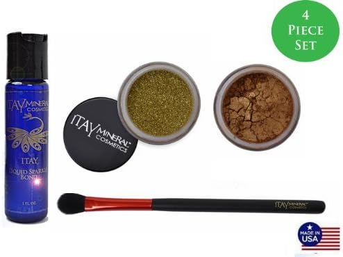 ITAY Mineral Cosmetics Mineral Bond+Eye Shadow #46 Desert+Glitter G06 Gold+Eye Shimmer Brush (Bundle of 4 Items)