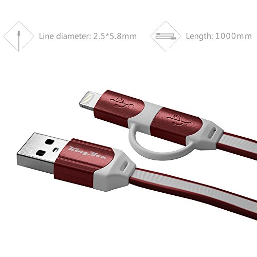 Kingyou 2 in 1 Lightning USB Kabel 1m Ladekabel USB Datenkabel geeignet für iPhone 6plus iPhone5c 5s iPad und Huawei Samsung Sony Usw Android Smartphones (Rot) - 3