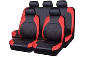 AVLIK Car Seat Covers for Peugeot 107 108 206 207 CC 208 307 308 406 407, Automotive Front Rear Seat Cover PU Leather Protectors Headrest Interior Accessories,Red- Full Set