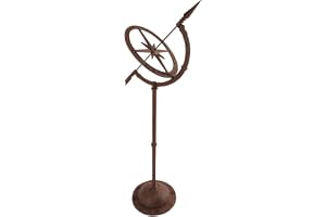 Esschert Design Solur med högt stativ i antik design av rödaktigt gjutjärn, rund, ca 32 cm x 25 cm x 93 cm