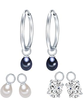 Valero Pearls Classic Collection Damen-Creolen Hochwertige Süßwasser-Zuchtperlen in ca.  5-6 mm Tropfenform weiß...