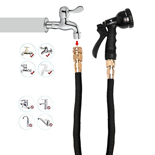 VOOKI Gartenschlauch mit 8-in-1 Brause 7m-30m Flexibel Dehnbar Wasserschlauch für Gartenarbeit Bewässerung Camping Reinigung, Dreifach-Latex-schlauch & massivem Messing Schnittstelle – (Schwarz 7,5m) - 5